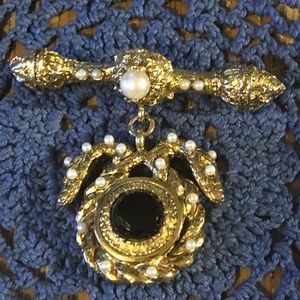Vintage Gold Brooch Pearl Accents